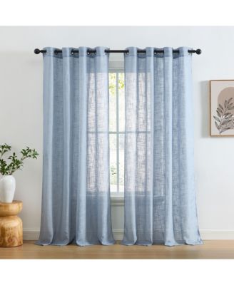 Abbey Faux Linen Textured Semi Sheer Privacy Sun Light Filtering Transparent Window Grommet Curtain Panels, Set of 2