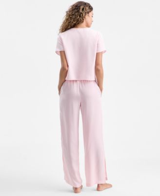 Women's Crepe de Chine 2-Piece Short-Sleeve Top and Pants Pajama Set