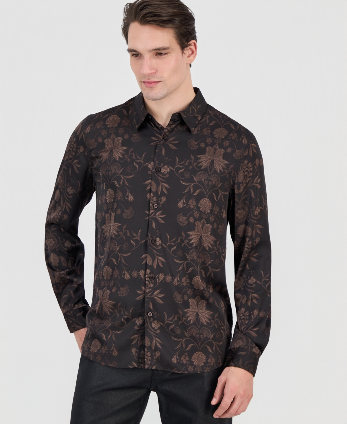 Guess Men's Charm Heritage Scroll Long-Sleeve Button-Front Shirt