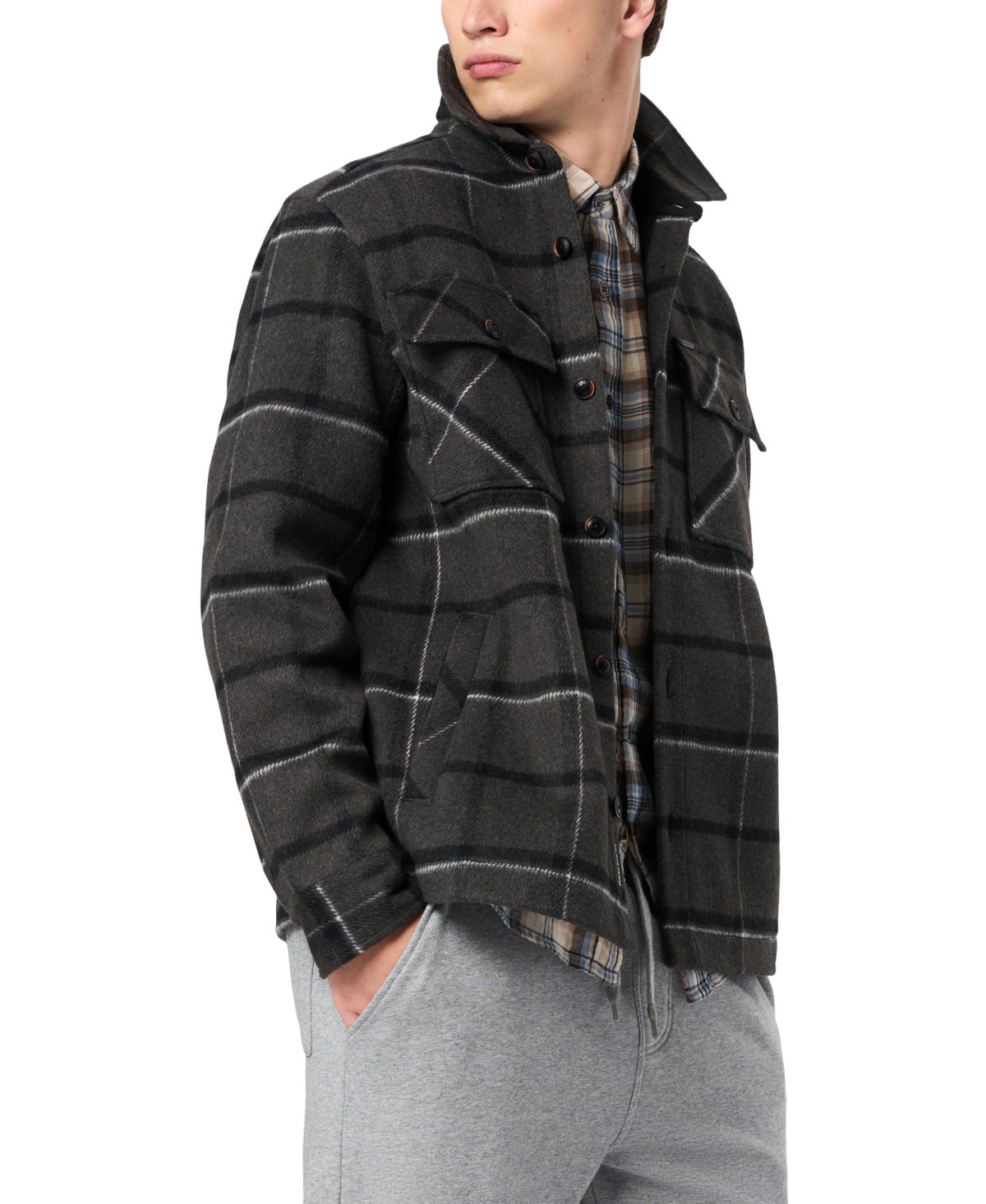 Buffalo David Bitton Men's Jace Plaid Button Front Shacket In Gray