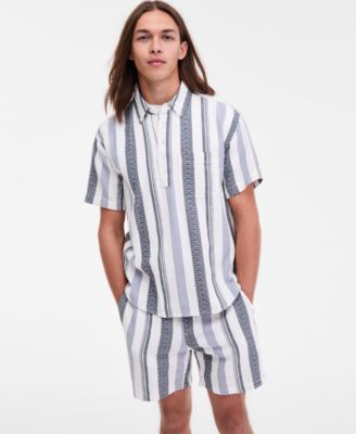 Men's Short-Sleeve Textured Striped Popover Shirt, Macy's Exclusive