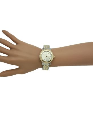 Two Tone Solid And Rhinestones Bangle Watch
