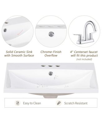 24" Bathroom Vanity Top Only with Basin, 3-Faucet Holes, 4" Faucet Compatible, Ceramic