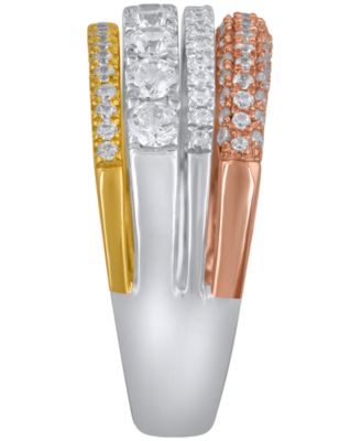 Diamond Bangle Bracelet (1 ct. t.w.) in 10k Yellow Gold with White Rhodium