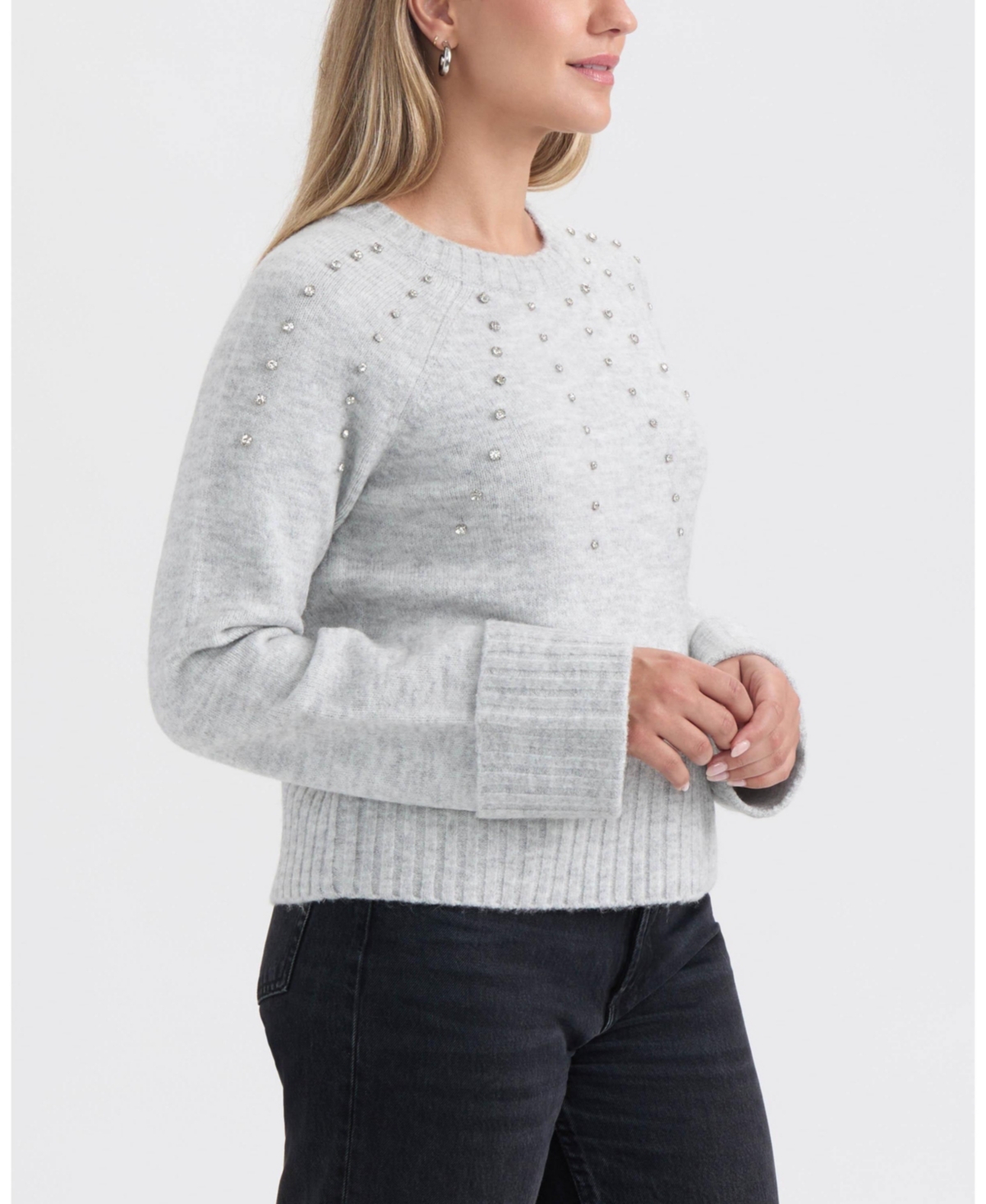 Ellen Tracy Women's Embellished Raglan Sleeve Sweater In Gray