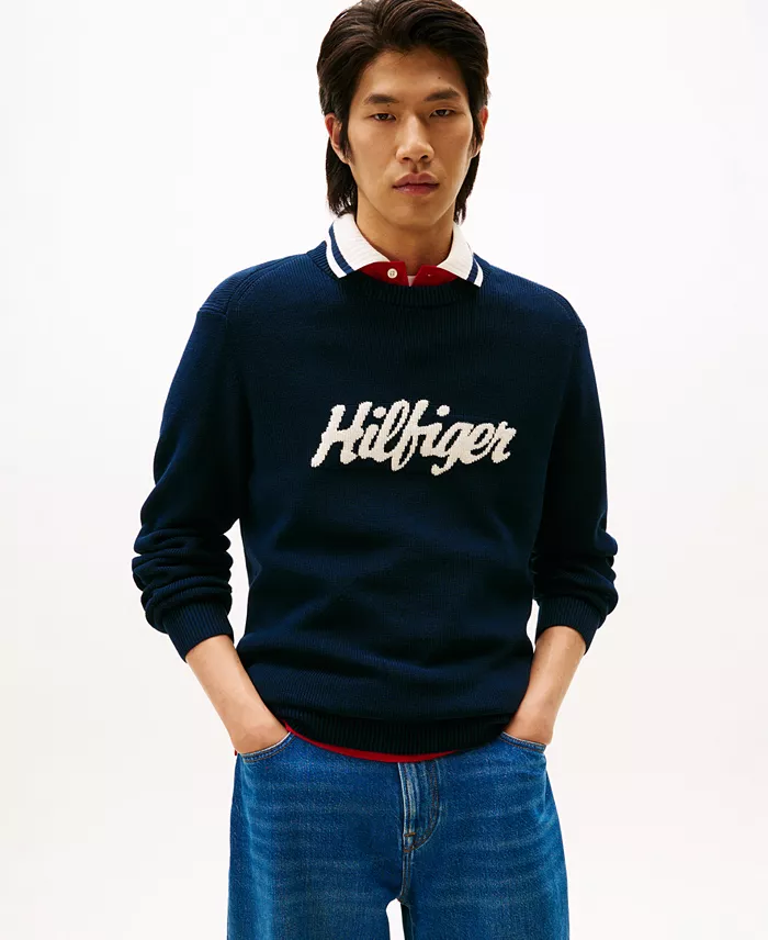 Men's Crewneck Logo Intarsia Graphic Sweater - thumbnail 5
