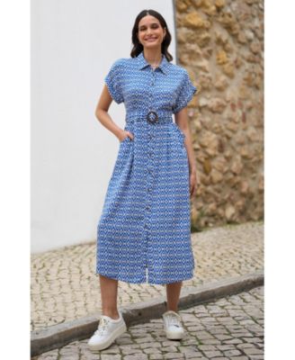 Women's Belted Midi Shirt Dress