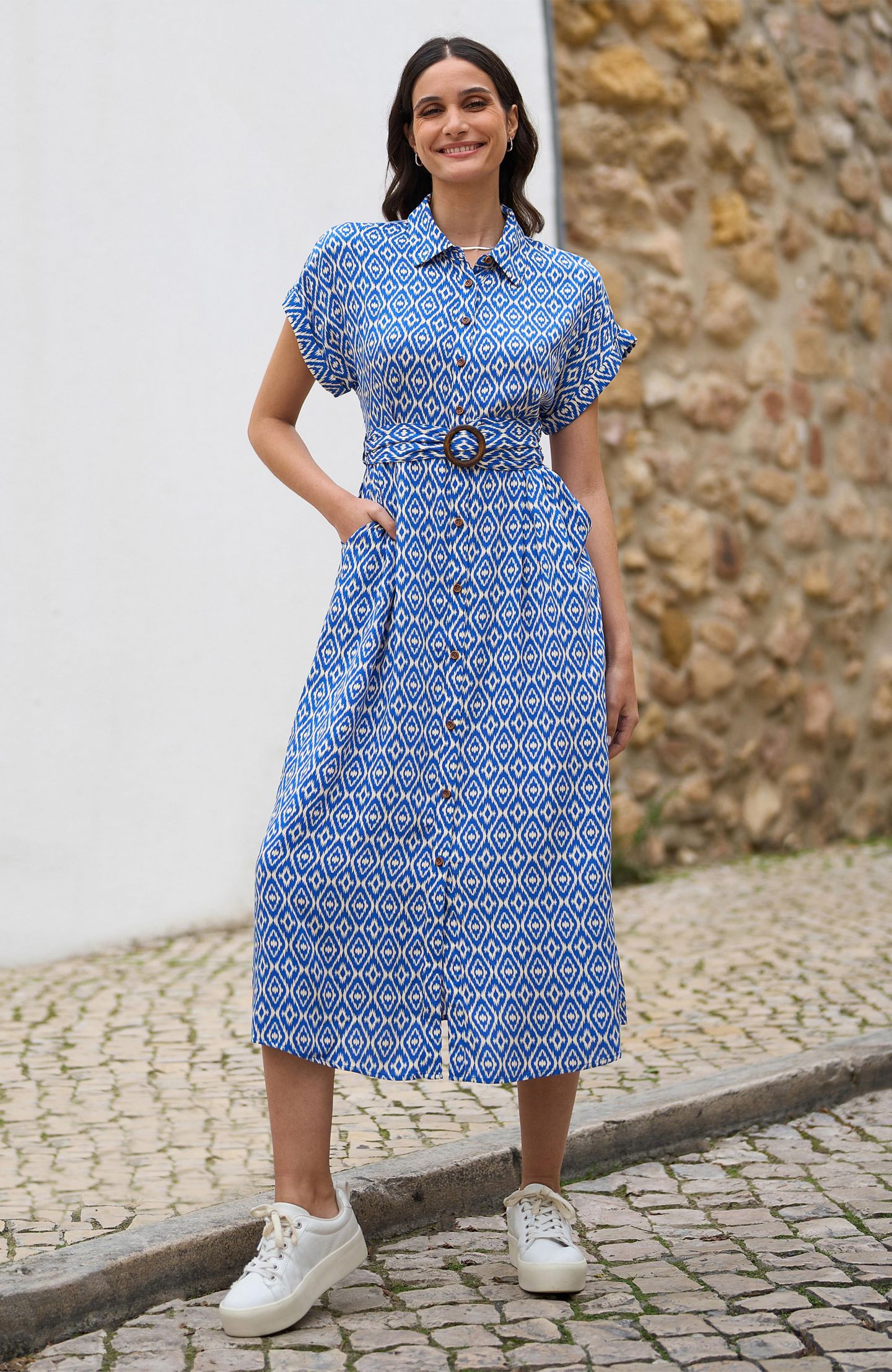 Женское платье Yumi Belted Midi Shirt Dress, цвет: Синий — фото 6