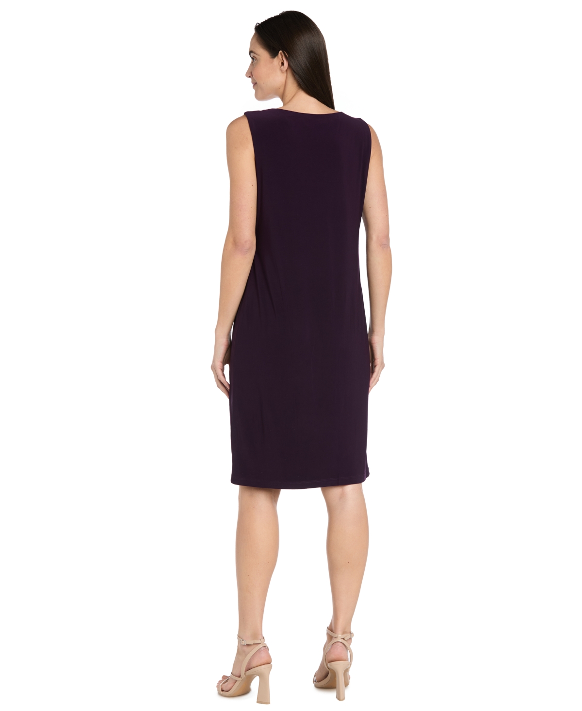 R & M Richards Petite 2-piece Embroidered And Sequin Cutout Jacket With Tank Dress In Purple