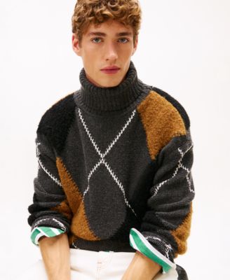 Men's Roll-Neck Argyle Sweater