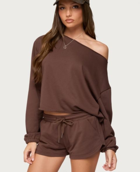 Женский свитшот Edikted Kordelia Off Shoulder, цвет: Коричневый