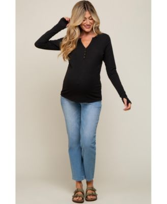 Maternity Black Button Front Long Sleeve Top