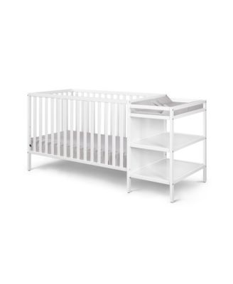  White 3-in-1 Convertible Crib and Changer Combo with Drawers and Open Shelving