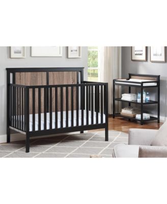 Black and Vintage Walnut 4-in-1 Convertible Crib with Mid-Century Accents and Wood Finish