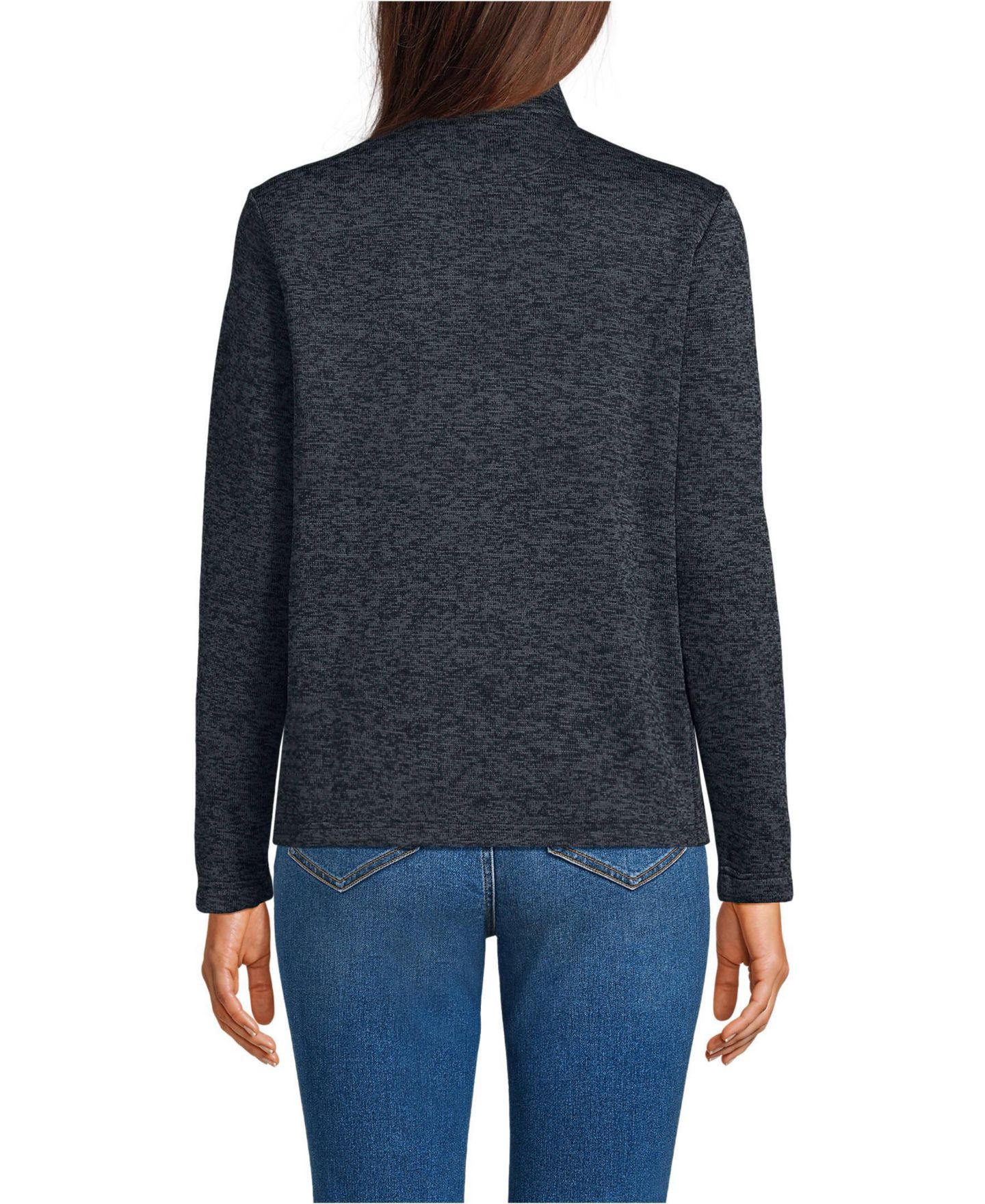Женская куртка Lands' End Sweater Fleece Zip Front, цвет: Чёрный меланжевый — фото 2