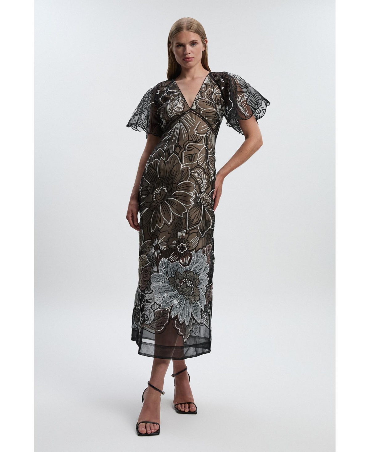 Karen Millen Women's Sequin Organdie Woven Maxi Dress