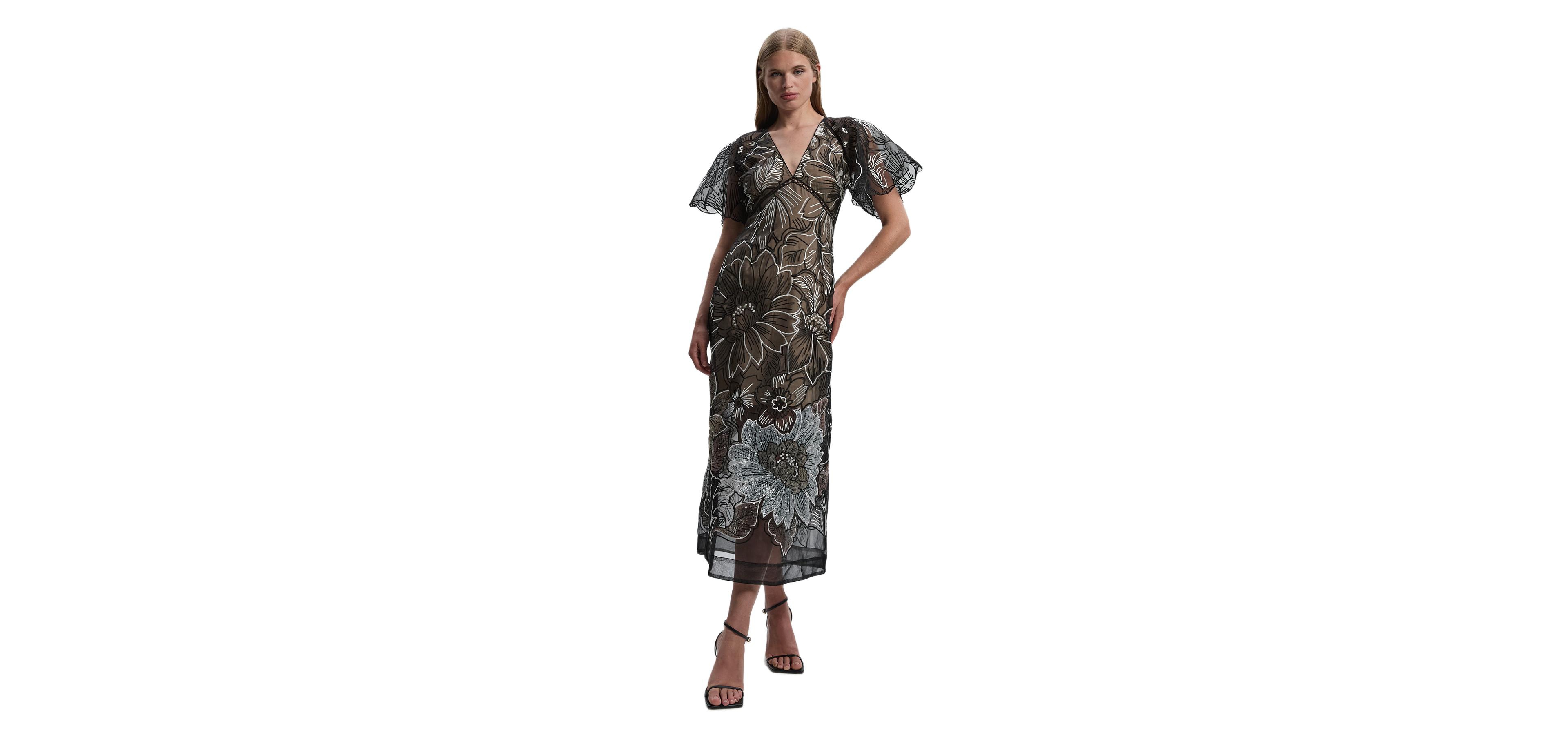 Karen Millen Women's Sequin Organdie Woven Maxi Dress