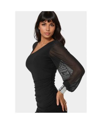 Womens One Shoulder Pearl Cuff Mini Dress