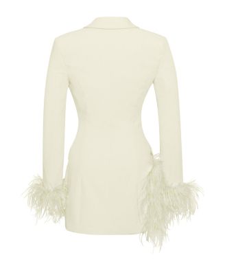Women Madeline Pearl White Feather Trim Blazer Dress