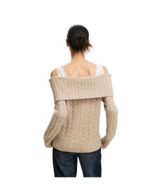 Women's Fluffy Cable Off Shoulder Knit