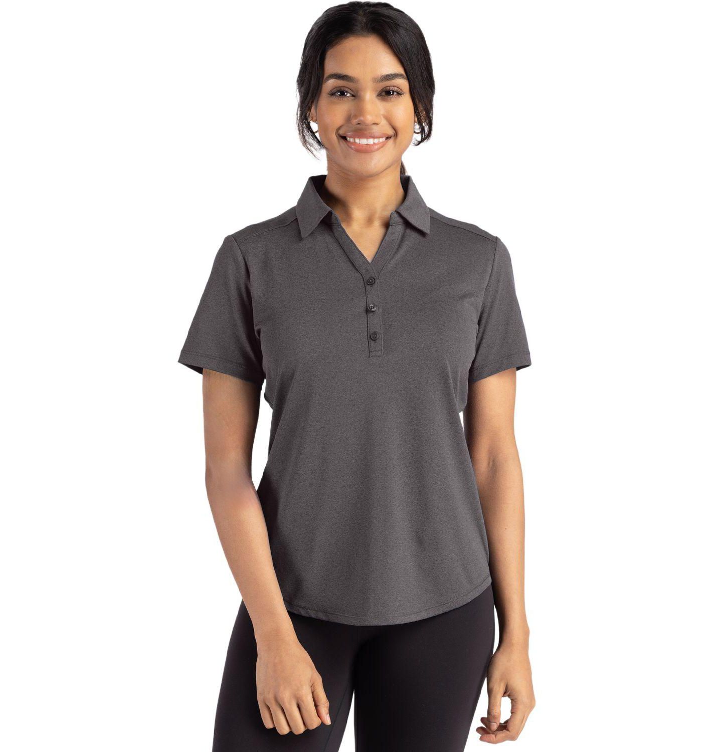 Женское поло Cutter & Buck Forge Stretch Short Sleeve Polo, цвет: Тёмный чёрный меланжевый — фото 3