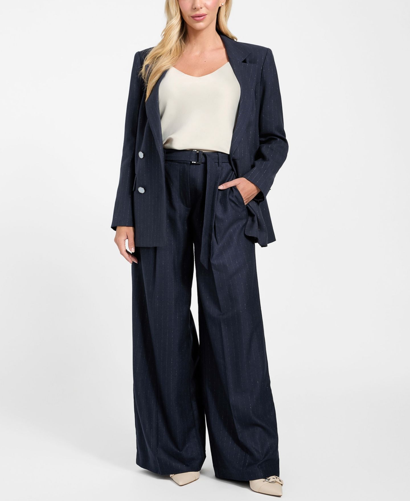 Женский пиджак GUESS Zanita Double-Breasted Blazer, цвет: Синий комбинированный — фото 5