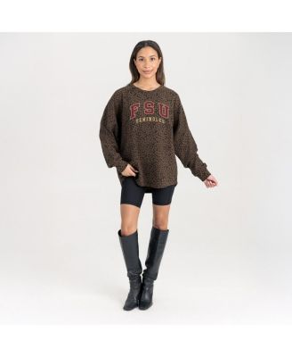 Women's Brown Florida State Seminoles Leopard Oversized Sweatshirt