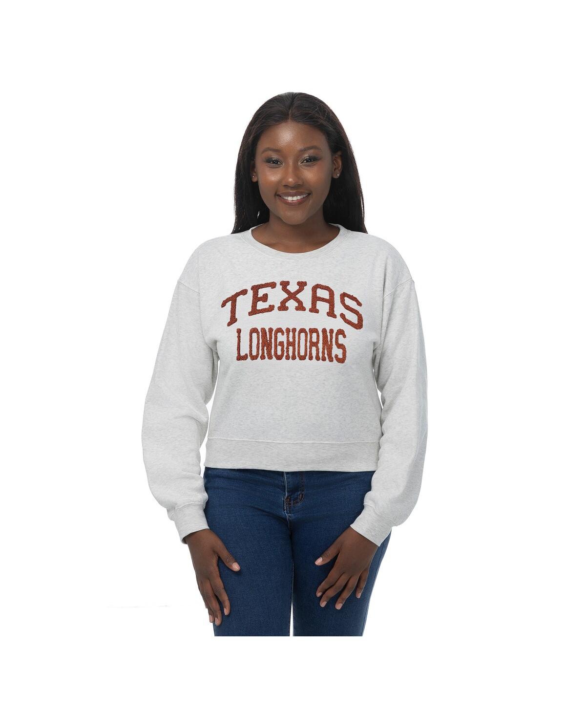 Zoozatz Women's Oatmeal Texas Longhorns Chenille Cropped Sweatshirt In Gray