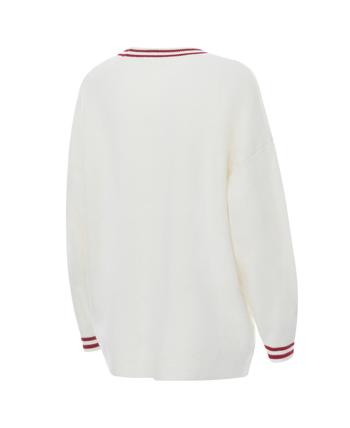 Zoozatz Women's Cream Alabama Crimson Tide Striped Knit Button-up Cardigan Sweater In White