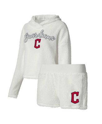 Concepts Sport - Women's Cream Cleveland Guardians Fluffy Hoodie Top Shorts Sleep Set