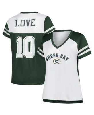 Fanatics - Women's Love White Green Bay Packers Plus Size Bling Raglan V-Neck T-Shirt