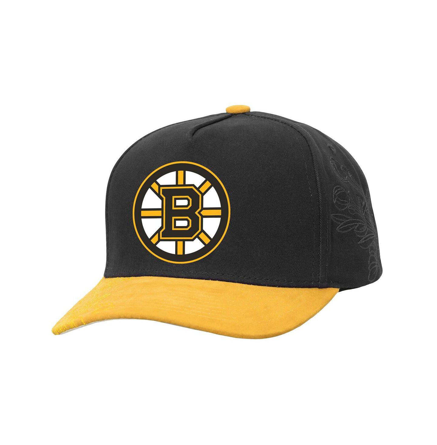Мужская кепка Mitchell & Ness Black/Gold Boston Bruins May Flowers Pro Crown Adjustable Hat — фото 1