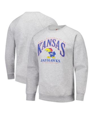 League Collegiate Wear - Men's Heather Gray Kansas Jayhawks Tall Arch Essential 2.0 Pullover Sweatshirt