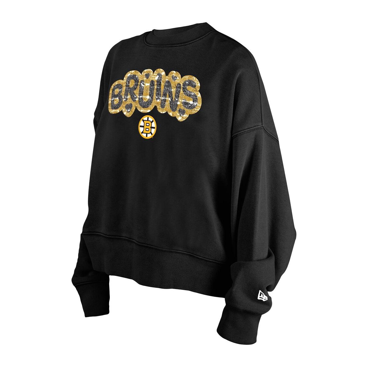 New Era Women's Black Boston Bruins Flip Sequin Sweatshirt In Black