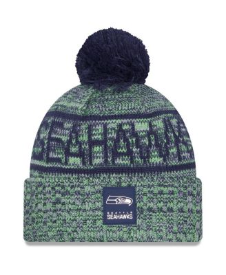 New Era - Men's Neon Green Seattle Seahawks 2025 Sideline Cold Weather Cuffed Knit Hat with Pom