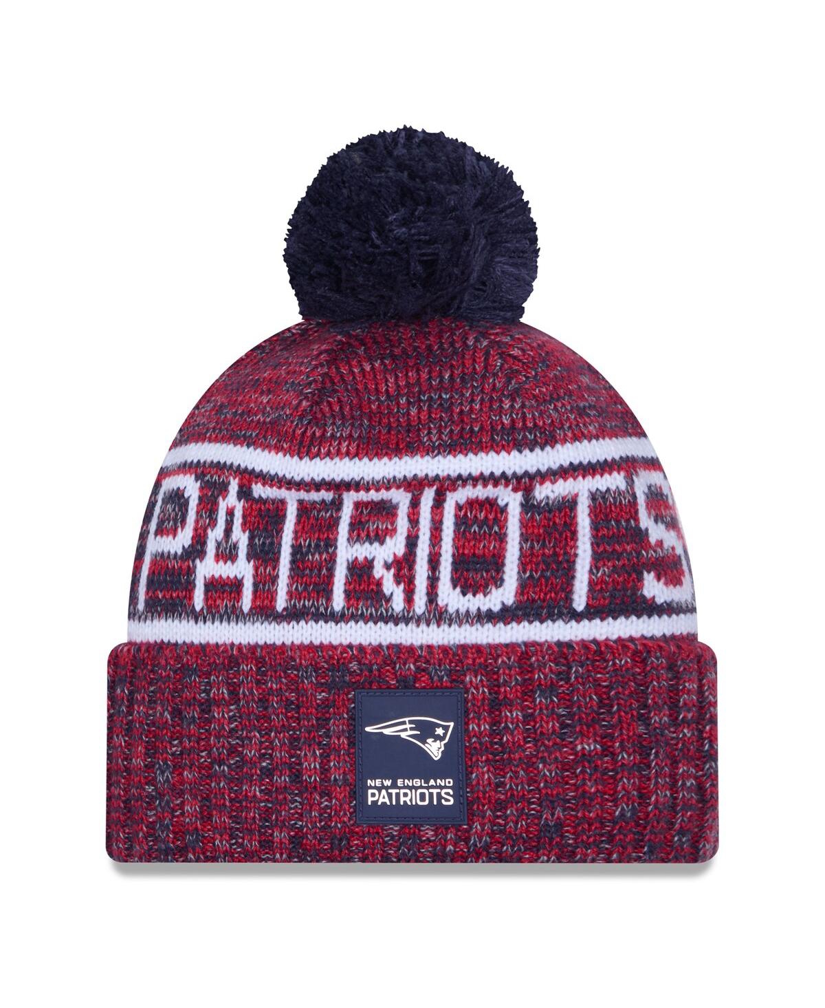 New Era Men's Red New England Patriots 2025 Sideline Cold Weather Cuffed Pom with Knit Hat