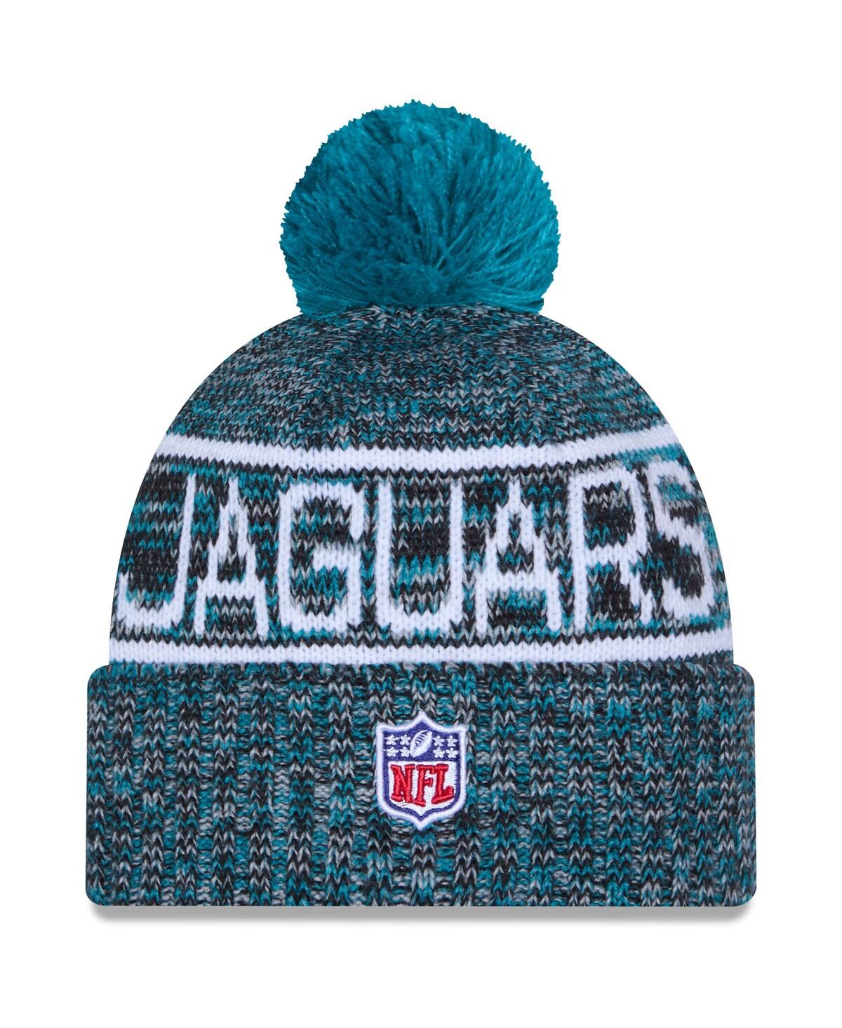 New Era Men's Teal Jacksonville Jaguars 2025 Sideline Cold Weather Cuffed Pom with Knit Hat