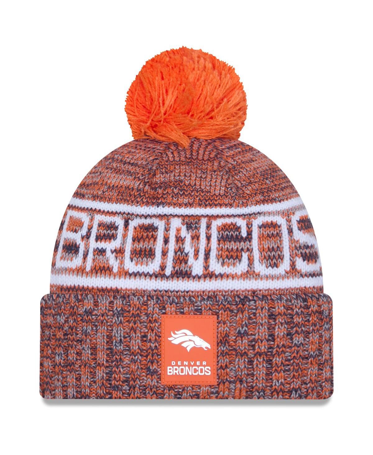 Мужская оранжевая шапка Denver Broncos 2025 Sideline для холодной погоды с помпоном на манжетах и вязаной шапкой