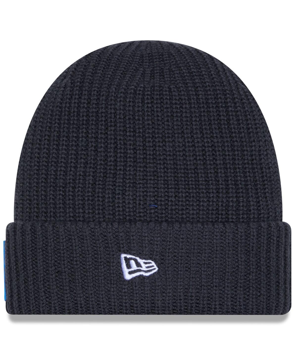 New Era Men's Charcoal Detroit Lions 2025 Sideline Cold Weather Cuffed Knit Hat In Blue