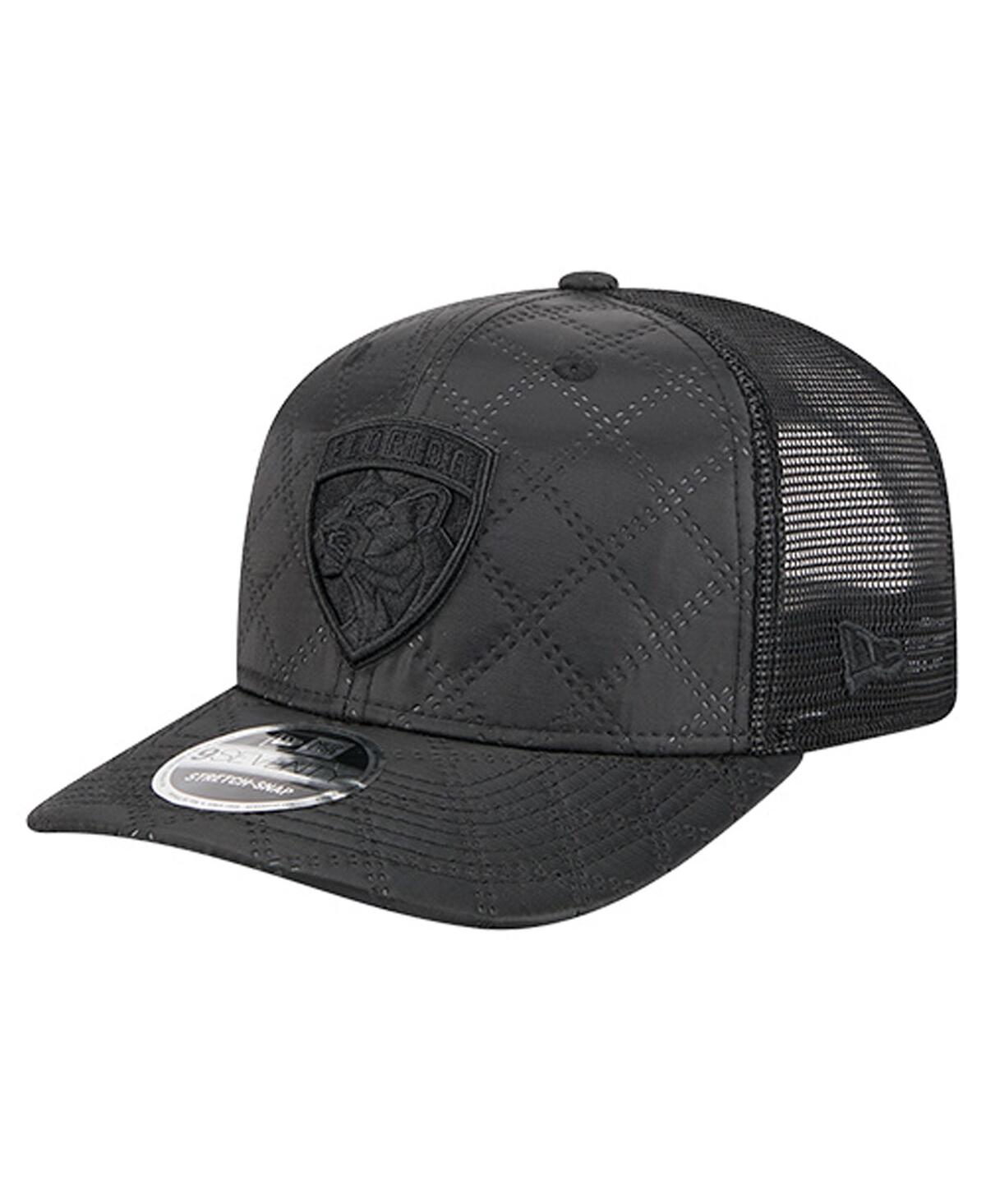 New Era Men's Black Florida Panthers Quilted Nylon 9seventy Adjustable Trucker Hat In Black