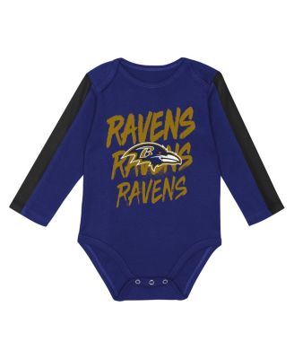 Baby Boys and Girls 3-Piece Baltimore Ravens Double Down Bodysuits and Pants Set