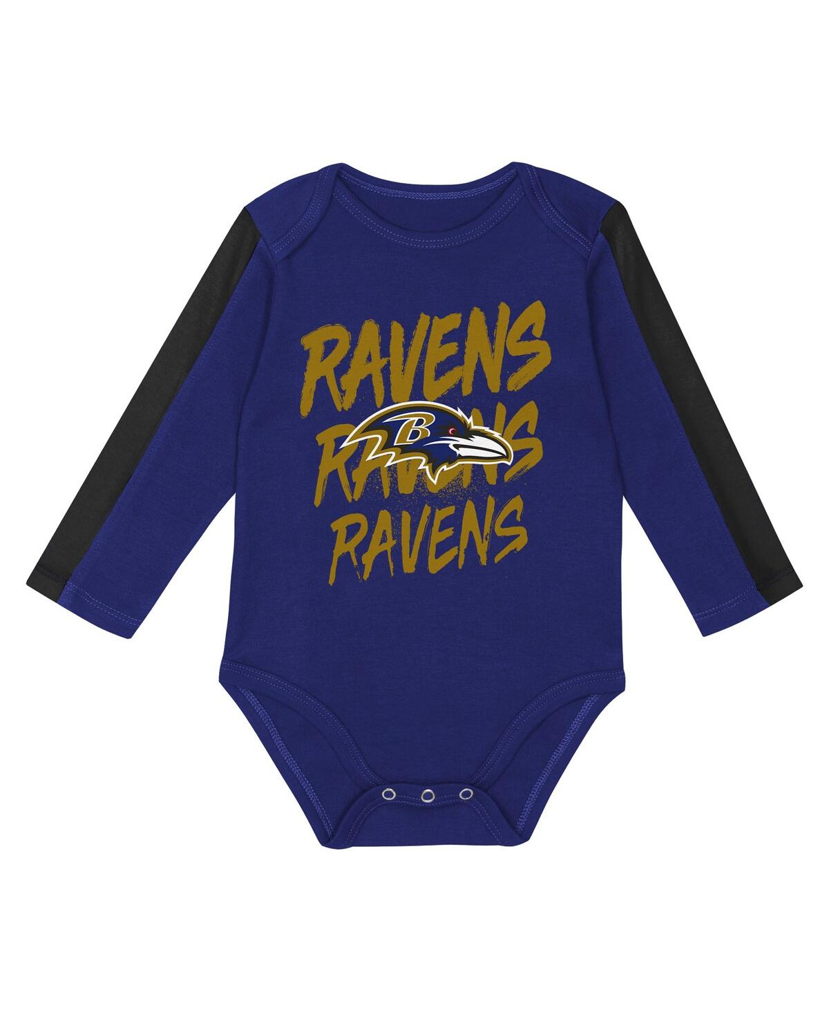 Outerstuff Baby Boys And Girls 3-piece Baltimore Ravens Double Down Bodysuits And Pants Set In Multi