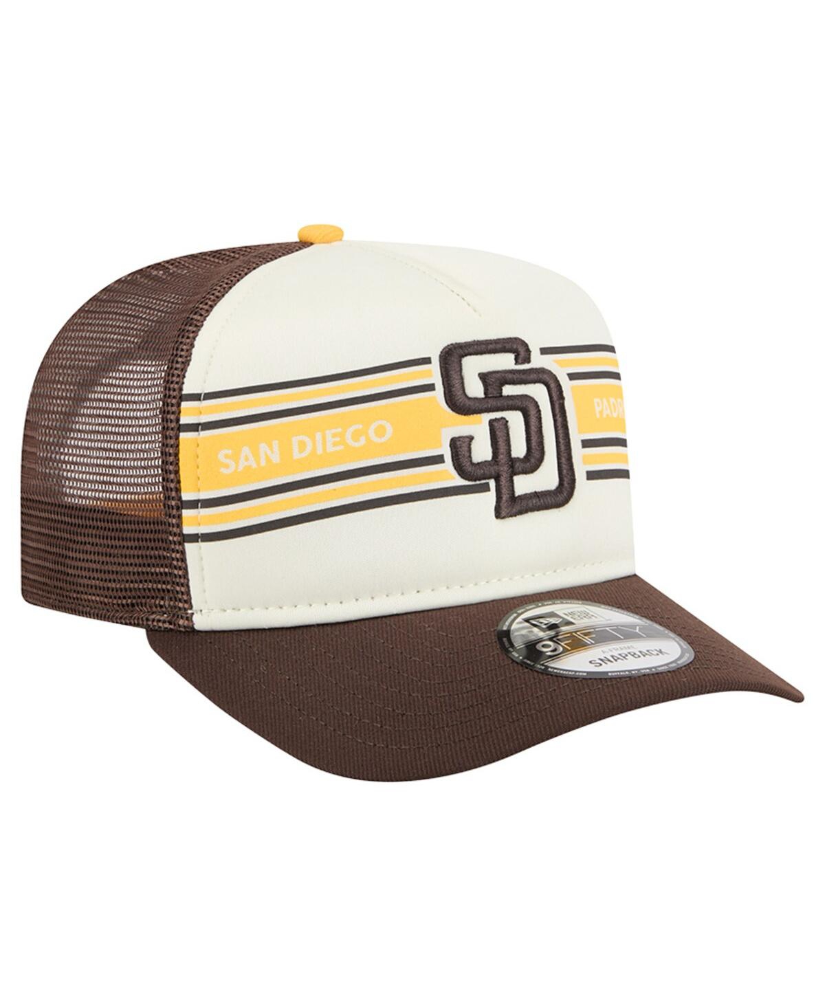 New Era Men's Cream/brown San Diego Padres Banner A-frame 9fifty Trucker Snapback Hat In White