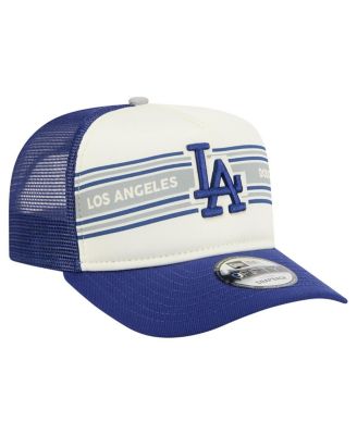 Men's Cream/Royal Los Angeles Dodgers Banner A-Frame 9FIFTY Trucker Snapback Hat