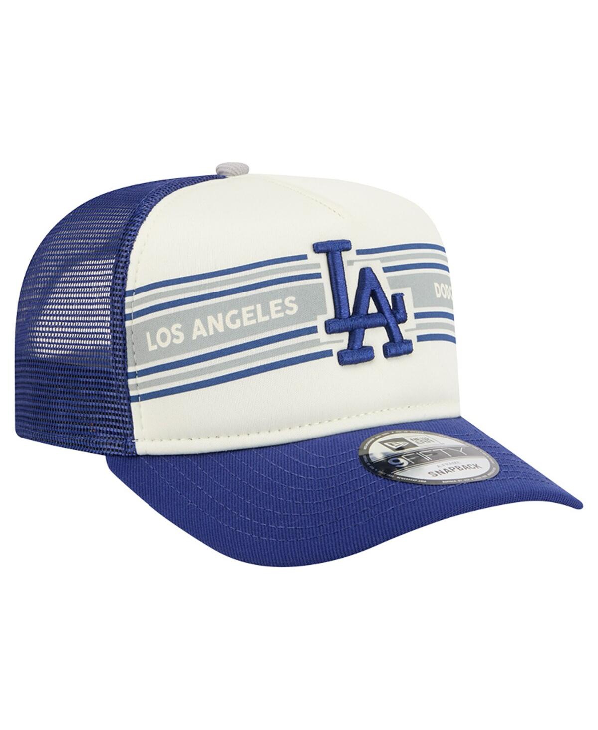 New Era Men's Cream/royal Los Angeles Dodgers Banner A-frame 9fifty Trucker Snapback Hat In Blue