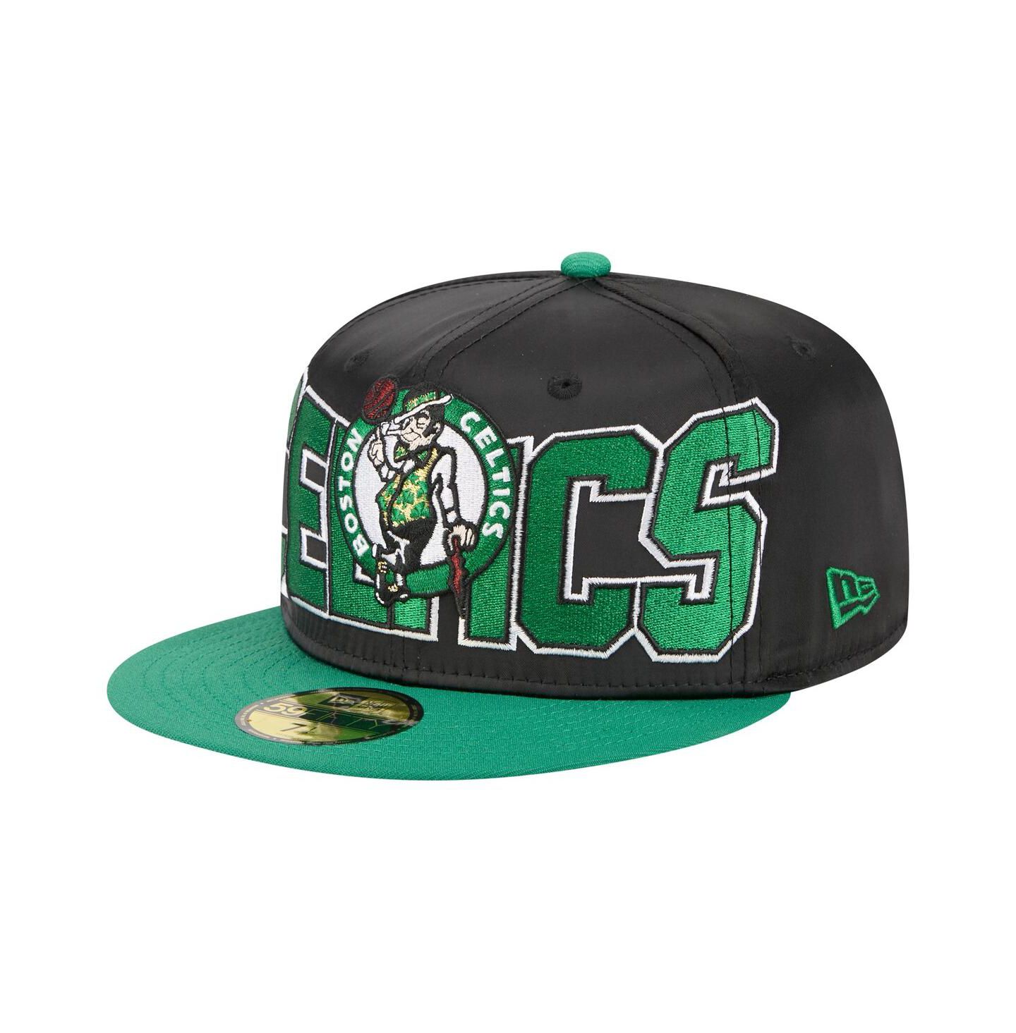 Мужская кепка New Era Black/Kelly Green Boston Celtics Satin Two-Tone 59FIFTY Fitted Hat — фото 1