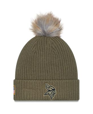 New Era - Women's Dark Green Minnesota Vikings 2025 Salute to Service Cuffed Knit Hat with Pom