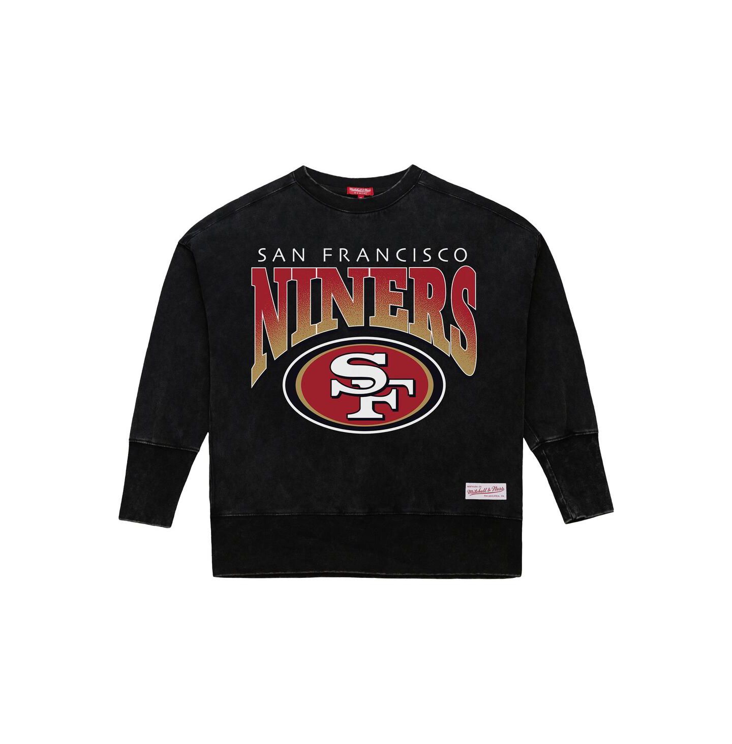 Женская толстовка Mitchell & Ness Black San Francisco 49ers Delineate Mineral Wash Crewneck — фото 2