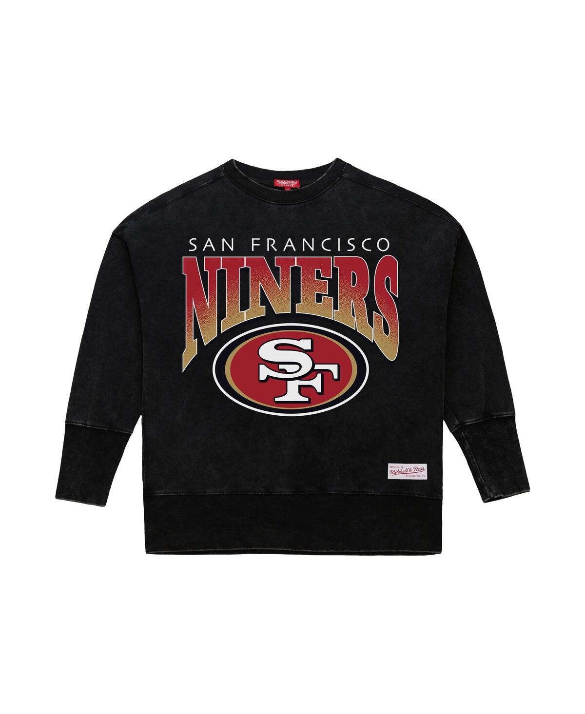 Mitchell & Ness Women's Black San Francisco 49ers Delineate Mineral Wash Crewneck Sweatshirt In Black