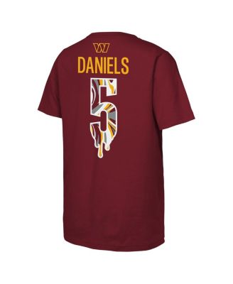 Big Boys and Girls Jayden Daniels Burgundy Washington Commanders Mainliner Drip Player Name Number T-Shirt